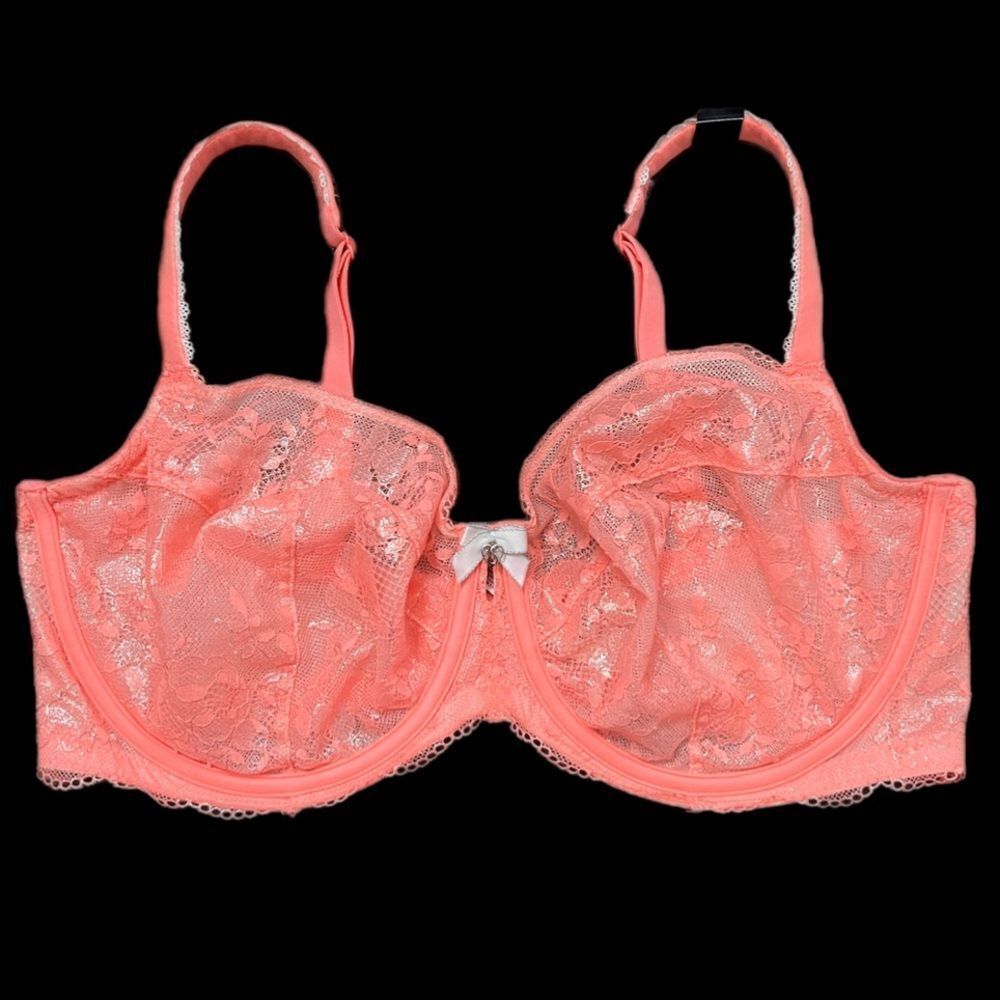 Victoria’s Secret Body by Victorias Unlined Demi Metallic lace bra coral 36DD